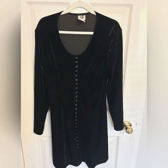 90's Goth Black Velvet Long Sleeve Mini Dress Size 9/10 By DJ Ltd. - Picture 1 of 5